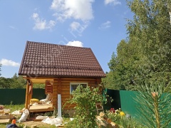 Баня 5×5 с террасой и мансардой, 25 м²