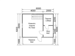 Баня из бруса 6×4 с террасой и балконом (Б-3), 24 м²