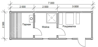 Мобильная баня 2.3×7, 16.1 м²